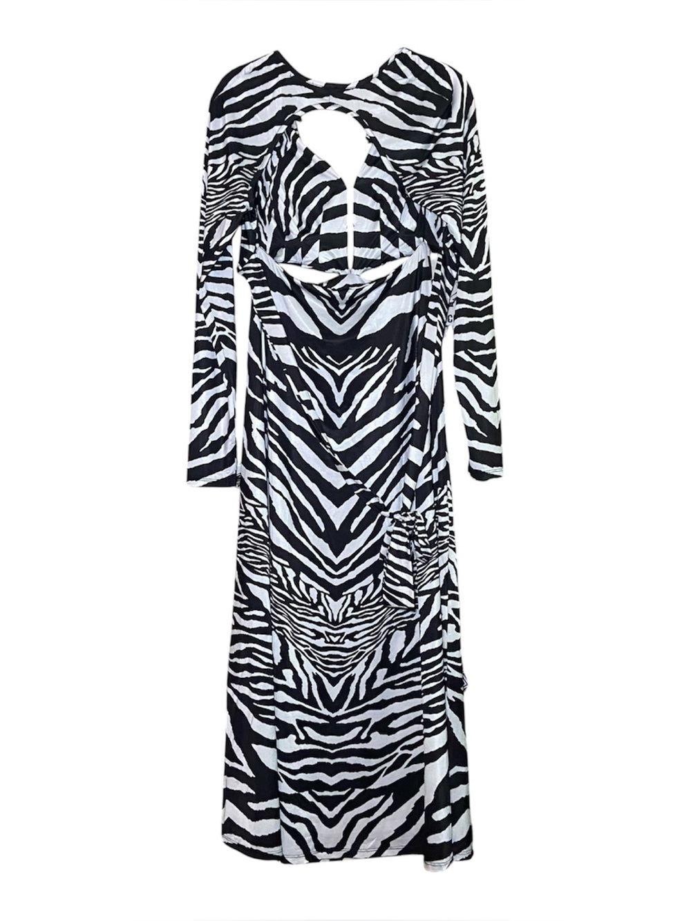 AFRM Zebra Print Maxi Dress Small Cutout Bodycon Long Sleeve Y2K Party - Picture 5 of 7
